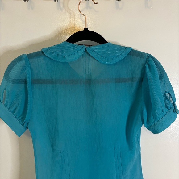 Sans Souci Vintage Inspired Turquoise Blouse - Picture 8 of 10
